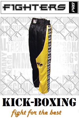 FIGHTERS - Kick-Boxing Hosen / Satin / Schwarz-Gelb / Medium