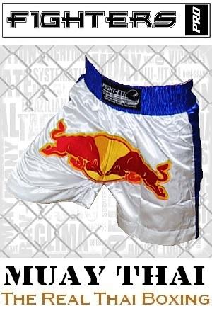 FIGHTERS - Shorts de Muay Thai / Bulls  / Blanc-Bleu / Large