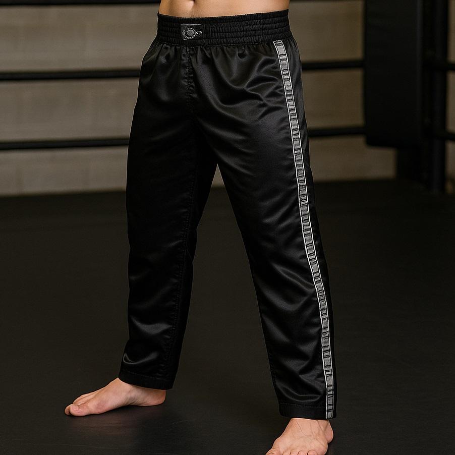 FIGHT-FIT - Kick-Boxing Hosen / Satin / Schwarz / Large