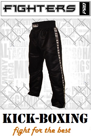 FIGHT-FIT - Pantaloni da Kickboxing / Raso / Nero / XS