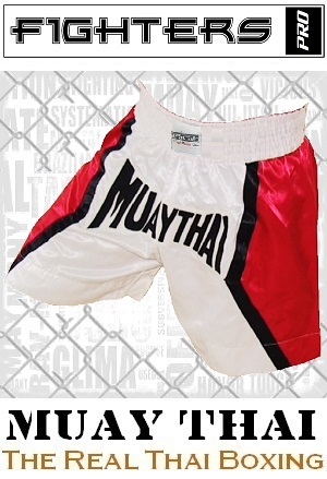 FIGHTERS - Pantaloncini Muay Thai / Bianco-Rosso / Large