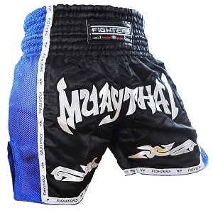 FIGHTERS - Thai Boxing Shorts / Elite Muay Thai / Black-Blue / Small