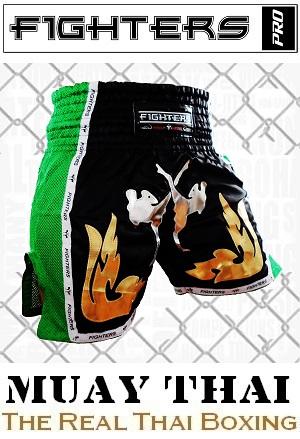 FIGHTERS - Thai Boxing Shorts / Elite Fighters / Black-Green / Medium