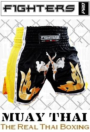 FIGHTERS - Pantalones Muay Thai / Elite Fighters / Negro-Amarillo / XS