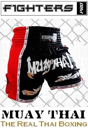 FIGHTERS - Pantaloncini Muay Thai / Elite Muay Thai / Nero-Rosso / Small