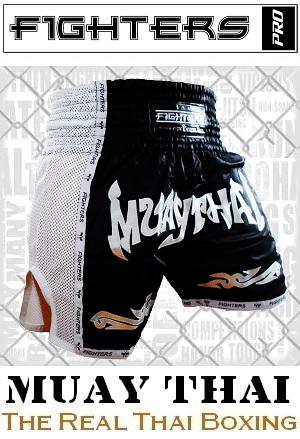 FIGHTERS - Thai Boxing Shorts / Elite Muay Thai / Black-White / XS