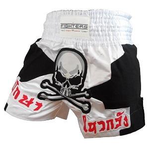 FIGHTERS - Pantalones Muay Thai / Skull / Blanco-Negro / XL