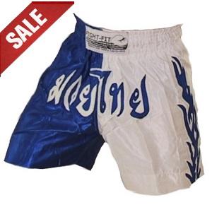 FIGHTERS - Shorts de Muay Thai / Blanc-Bleu / Small